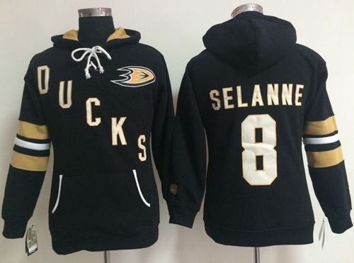 Anaheim Ducks #8 Teemu Selanne Black Women's Old Time Heidi NHL Hoodie - Click Image to Close